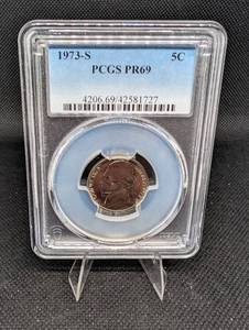 lot 174 image: 1973-S Jefferson Nickel PCGS PR69 Proof 5C San Francisco