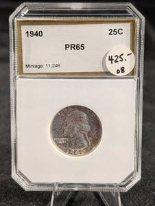 lot 185 image: Washington Quarter 1940 25C PR65 Proof - Mintage 11,246