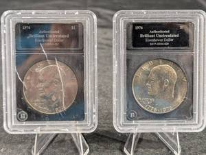 lot 197 image: Eisenhower Dollars 1976 - Brilliant Uncirculated, Authenticated (Lot of 2)