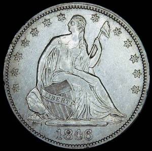 lot 6 image: XFXF 1846-P Seated Liberty Half Dollar, Med Date, Good Luster, Original Surfaces