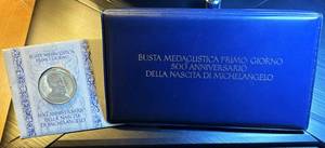 lot 9 image: 1975 Sterling Silver Medallion 500th Anniversary of Michelangelos Death, 3,519 mintage, .718 OzT  .925 Fine