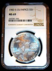 lot 11 image: NGC MS69 1983-S Olympics Commemorative Dollar