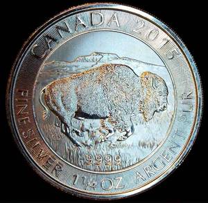 lot 26 image: BU Silver 2015 $8 Canada Bison 1.25oz 9999