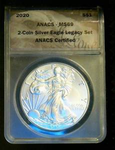 lot 27 image: 2020 ANACS MS69 Silver Eagle, From Legacy Set