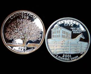 lot 32 image: (2) 90% Silver Proof ATB Quarters from Sets