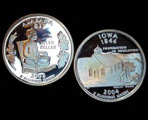 lot 35 image: (2) 90% Silver Proof ATB Quarters from Sets