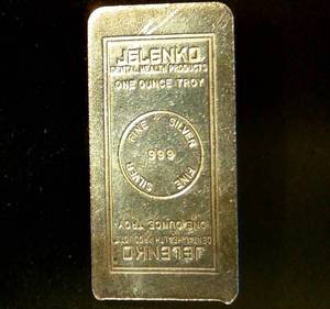 lot 37 image: Vintage 1oz 999 Silver Jelenko Dental Health Bar, Minted by Engelhard