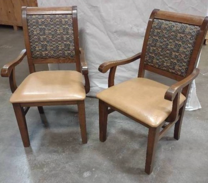 lot 36 image: Matching Upholstered Dining Arm Chairs Leather Seat