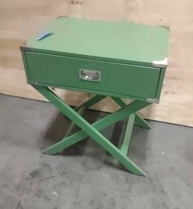lot 4 image: Green Campaign-Style Accent Table Single Drawer X-Base Legs