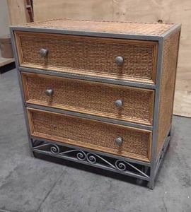 lot 8 image: Pier-1   3-Drawer Wicker Dresser Metal Frame