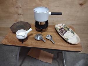 lot 15 image: Fondue Pot, Olive Tray, Silver Palted Plate