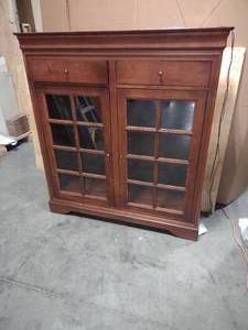 lot 81 image: 2 Drawer 2 Glass Door Cherry Display Cabinet 6 Glass Shelves
