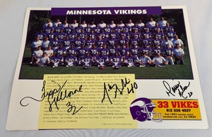 lot 92 image: Darrin Nelson, Tripp Welborne, and Unknown Player Signed 1992 Minnesota Vikings Football Roster
