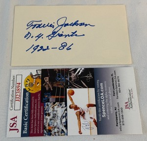lot 405 image: Travis Jackson Autographed Index Card Inscribed NY Giants 1922-36 With JSA COA