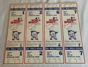 lot 118 image: 1981 World Series Minnesota Twins Phantom Met Stadium Baseball Ticket Set