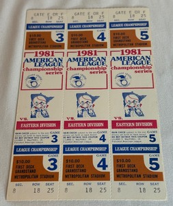 lot 119 image: 1981 ALCS Minnesota Twins Phanton Met Stadium Baseball Ticket Set