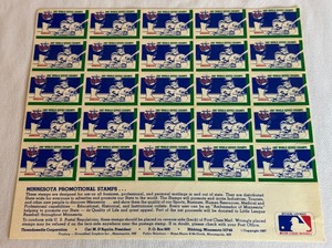lot 120 image: 1987 World Series Champs Minnesota Twins Promotional Stamps