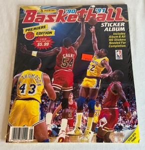 lot 131 image: 1990-91 Panini Basketball Sticker Album Complete with All 180 Stickers - NEW w Michael Jordan