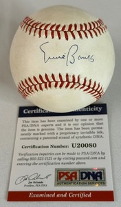 lot 3 image: Ernie Banks Signed Baseball With PSADNA COA Rawlings ONLB White Ball With Case