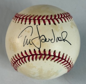 lot 178 image: Tim Laudner Signed Baseball Rawlings OALB Brown Ball Minnesots Twins