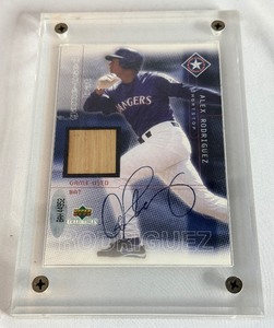 lot 6A image: Alex Rodriguez Autograph and Game-Used Bat 50 2001  Upper Deck Authenic Collectibles w UD and MLB COA Baseball Card