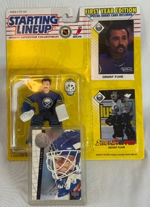 lot 184 image: Grant Fuhr Signed Card and 1993 Starting Lineup Hockey Figure