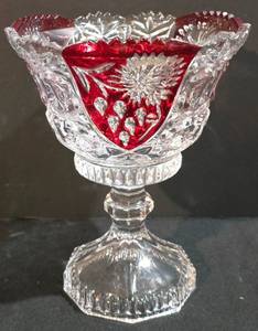 lot 106K image: LL- Vintage Anna Htte Bleikristall Ruby Red and Clear Crystal Candy Dish  Compote.