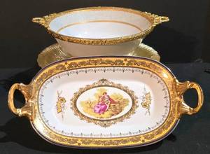 lot 107K image: LL-ST - Limoges Letaille Porcelain Footed Dish with 22K Gold Trim Set and More
