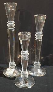 lot 114K image: LL-ST - Bowring Crystal Candle Holders - 9in, 11in & 13in Tall (Set of 3)