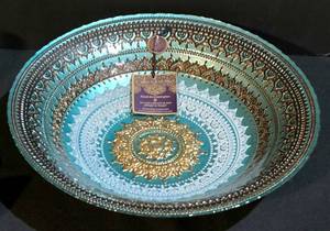 lot 116K image: LL-ST - Artistic Accents Hand Decorated Glass Bowl 16 Diameter - Made in Turkey