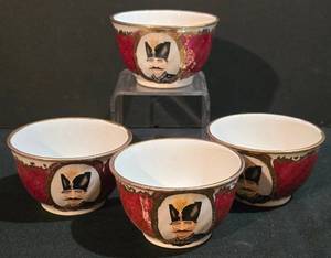 lot 119K image: LL-ST - 4-Piece Vintage Persian Shah Qajar Portrait Teacups Set