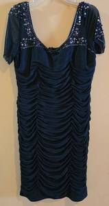 lot 123K image: LL-ST - Adrianna Papell Navy Beaded Ruched Dress Size 16 NEW with Tags
