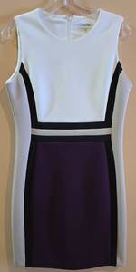 lot 124K image: LL-ST - Calvin Klein Petite Color-Block Dress - White, Black & Purple - Size 12P
