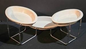 lot 202K image: LL-ST - Three Oval Ceramic Serving Dishes on Metal Serving Rack