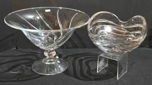 lot 203K image: LL-ST - Crystal DArques Paris Lead Crystal Compote & Vintage Heavy Mikasa Glass Serving Bowl