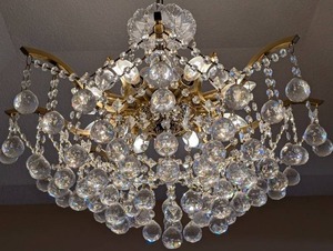 ML - Crystal Chandelier Fixture - Crystal Drops & Gold-Tone Arms