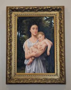 lot 5 image: LR - Madonna and Child Reproduction Painting in Ornate Gold Frame