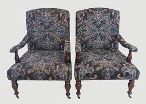 lot 11 image: LR - World Market Armchairs Pair - Ikat Upholstery