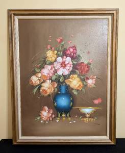 lot 17 image: ML - M. H. Hwang Framed Floral Painting