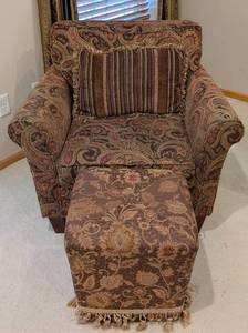 lot 41A image: LR - Pier 1 Armchair & Matching Paisley Pattern Ottoman