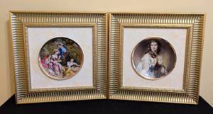 lot 63 image: ML - Framed Portrait Plates - Pair in Ornate Gold Frames