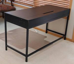 lot 70 image: LR - Black Writing Desk, 2-Drawer, Top Slot