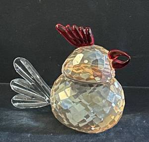 lot 158C image: BR1 - Crystal Chick Figurine - Faceted Glass Bird, 4 in Tall, Red Comb, Clear Tail