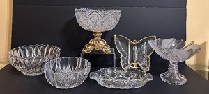 lot 191C image: BR1 - Crystal Cut Glass Bowls & Brass Pedestal Compote - 6-Piece Set