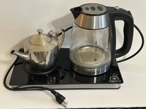 lot 194C image: BR1 - Golden Star Imports Unique Touch Electric Kettle 1.7L Glass & Gooseneck Teapot - 2-Piece Set