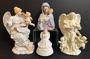 lot 198C image: BR1 - Porcelain Angel Figurine Set Mary & Baby Jesus, Angel, Baptized in Christ