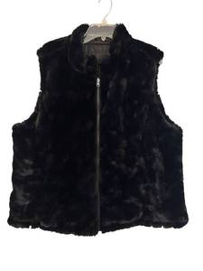 lot 216C image: MBC - Reversible Black Faux Fur Vest , Zip Front, Quilted Lining