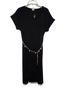 lot 223C image: MBC - Elizabeth & Nicole - Black Knit Midi Dress XL with Crystal Chain Belt, NWT