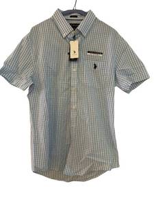 lot 227C image: MBC - U.S. Polo Assn Stretch Short-Sleeve Shirt - Size M - Light Blue Gingham Check