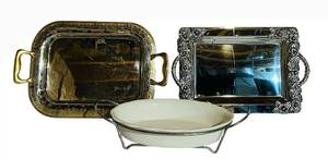 lot 362C image: LL - Sanyei Made in Japan Ornate Silver Frame with Mirror & White Ceramic Dinnerware Set